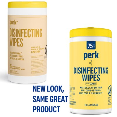 Perk™ Disinfecting Wipes, Lemon Scent, 75 Wipes/Pack (PK56665)