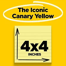 Post-it Notes, 4 x 4, Canary Collection, Lined, 300 Sheet/Pad (675-YL)