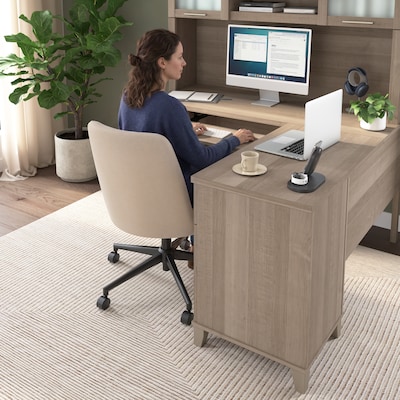 Bush Home Somerset 60"W L Shaped Computer Desk with Hutch, Ash Gray (SET002AG)