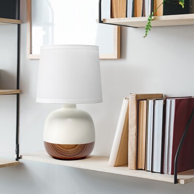 Simple Designs Petite Mid Century Table Lamp, Dark Wood and White (LT2078-DWW)