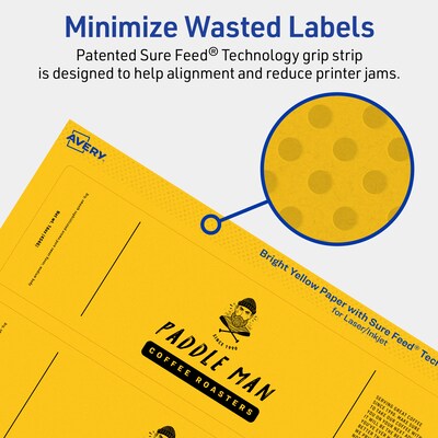 Avery Laser/Inkjet Rectangle Multipurpose Labels, 2.25" x 7.75", Bright Yellow, 320/Box (94244)