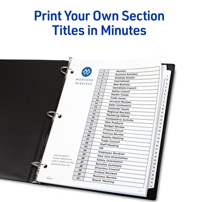 Avery Ready Index Table of Contents Paper Dividers, 1-31 Tabs, White, 6 Sets/Pack (11827)