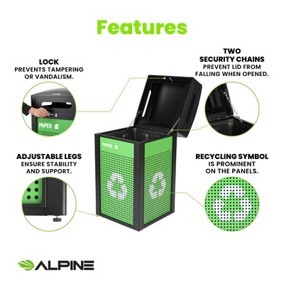 Alpine Industries GS Series Steel Recycling Bin, 40 Gallon, Green (ALP471-40-GS-S)