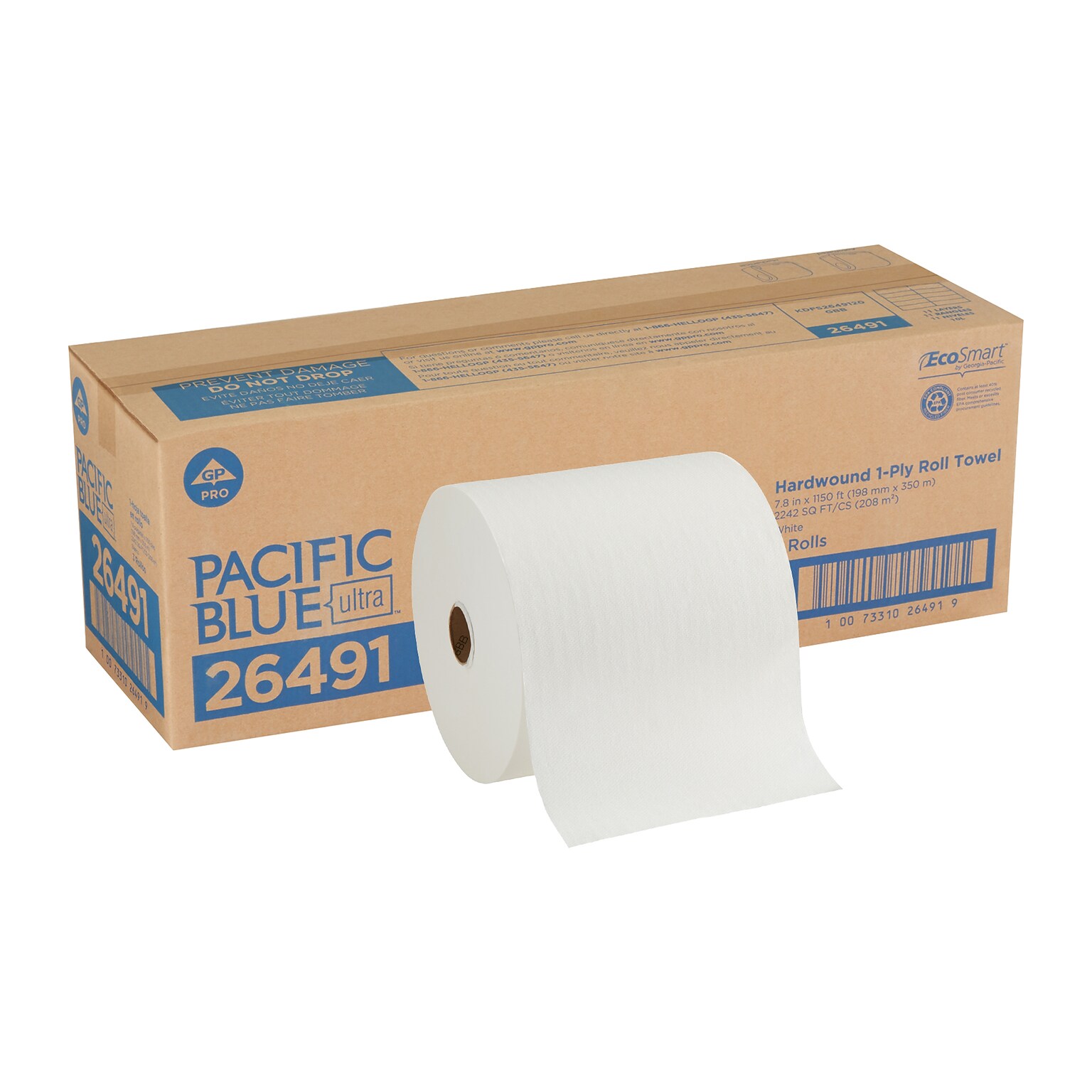 Pacific Blue Ultra 8 High-Capacity Hardwound Paper Towels, 1-Ply, 3 Rolls/Carton (26491)
