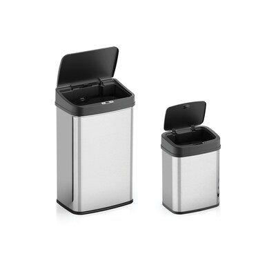 NineStars Stainless Steel Indoor Automatic Sensor Trash Can Set, 13 Gallons & 3.9 Gallons, Silver (C