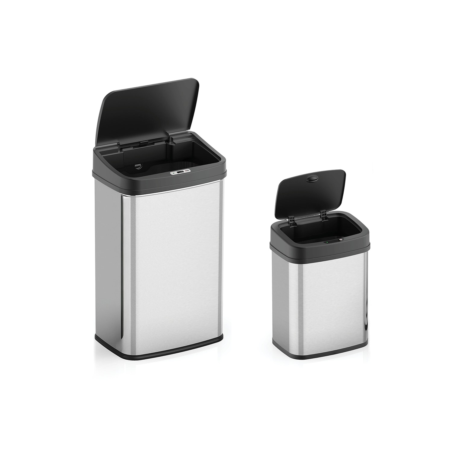 NineStars Stainless Steel Indoor Automatic Sensor Trash Can Set, 13 Gallon & 3.9 Gallon, Silver (CB-DZT-50-36/12-36BK)