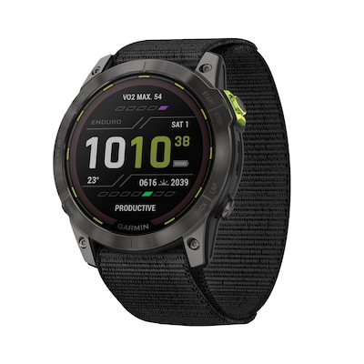 Garmin Enduro 2 Multisport Solar GPS Smartwatch, Carbon Gray DLC Titanium Bezel with Black UltraFit Nylon Strap (010-02754-00)
