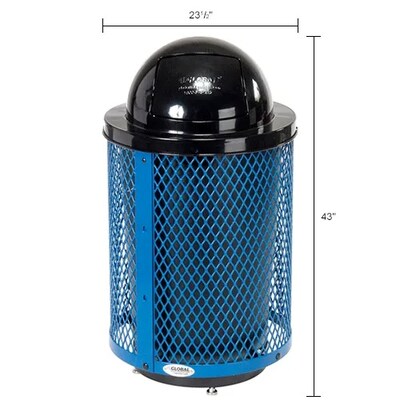 Global Industrial Outdoor Diamond Steel Trash Can w/ Dome Lid & Base, 36 Gallon, Blue (261948BLD)