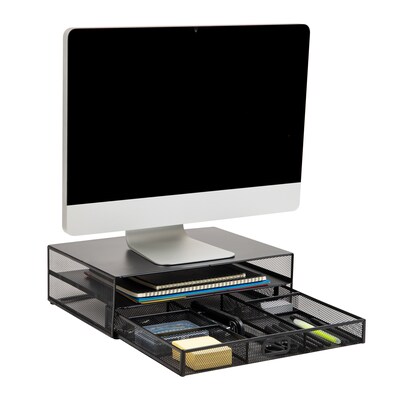 Mind Reader Monitor Stand with Office Supplies Included, Black (MONSET-BLK)