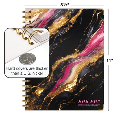 2026-2027 Excello Brands 8.5" x 11" Academic Weekly & Monthly Planner, Paperboard Cover, Dark Gold Marble (FSHN-AY26-8511-55)