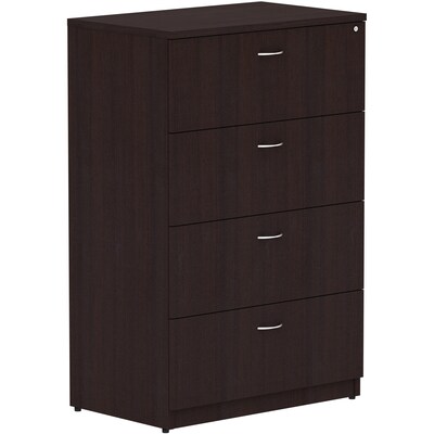 Lorell Essentials 4-Drawer Lateral File Cabinet, Letter/Legal Size, Lockable, 54.8H x 35.5W x 22D, Espresso (LLR18274)