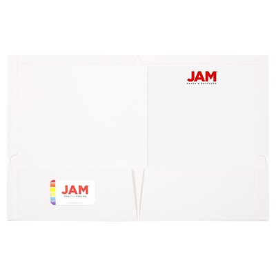 JAM Paper Glossy 2 Pocket Cardstock Presentation Folder, White Glossy, 50/Box (385Gwhc)