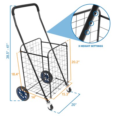 Mount-It! Small Rolling Utility Shopping Cart, Holds Up to 66 lbs., Black (MI-907S)