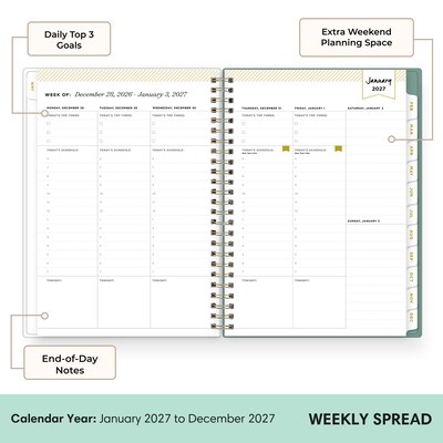 2027 Blue Sky Day Designer 5.875 x 8.625 Weekly & Monthly Planner, Graceful Green (161651)