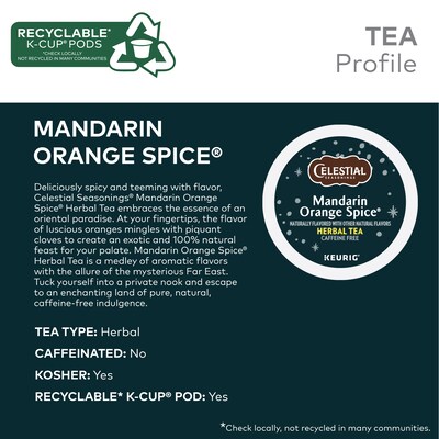Celestial Seasonings Mandarin Orange Spice Herbal Tea, Keurig® K-Cup® Pods, 24/Box (14735)