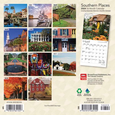 2024 BrownTrout Southern Places 7" x 14" Monthly Wall Calendar (9781975465155)