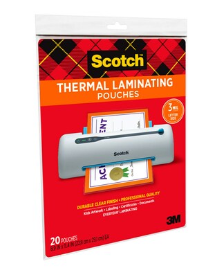 Scotch® Thermal Laminating Pouches, Letter Size, 3 Mil, 20/Pack (TP3854-20)
