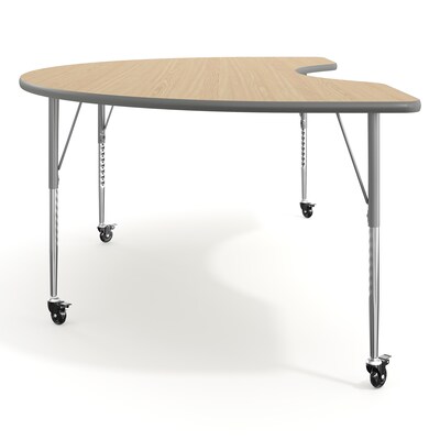Flash Furniture Wren Kidney Activity Table, 96" x 48", Height Adjustable, Light Natural Top/Silver Frame (XUA4896KDLNTAC)