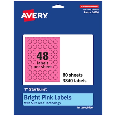 Avery Hemp Starburst Laser/Inkjet Multipurpose Labels, 1, Off-White (3840/Box)