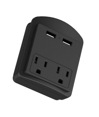 LAX 2-Outlet Surge Protector with 2 USB Ports, Black