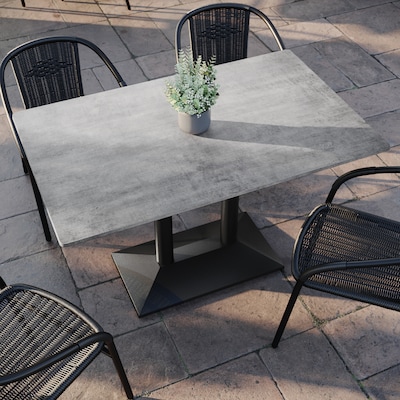 Flash Furniture Acadia Wooden Dining Table with Dual Column Base, 30"D x 48"W, Gray Faux Concrete/Black Base (ST3048CGTB002B)