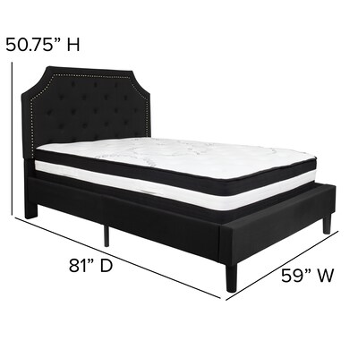 Flash Furniture Brighton Tufted Upholstered Platform Bed in Black Fabric with Pocket Spring Mattress, Full (SLBM6)