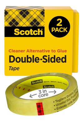 Scotch Permanent Double Sided Tape Refill, 0.75 x 36 yds., 3 Core, Clear, 2/Pack (665-2P34-36)
