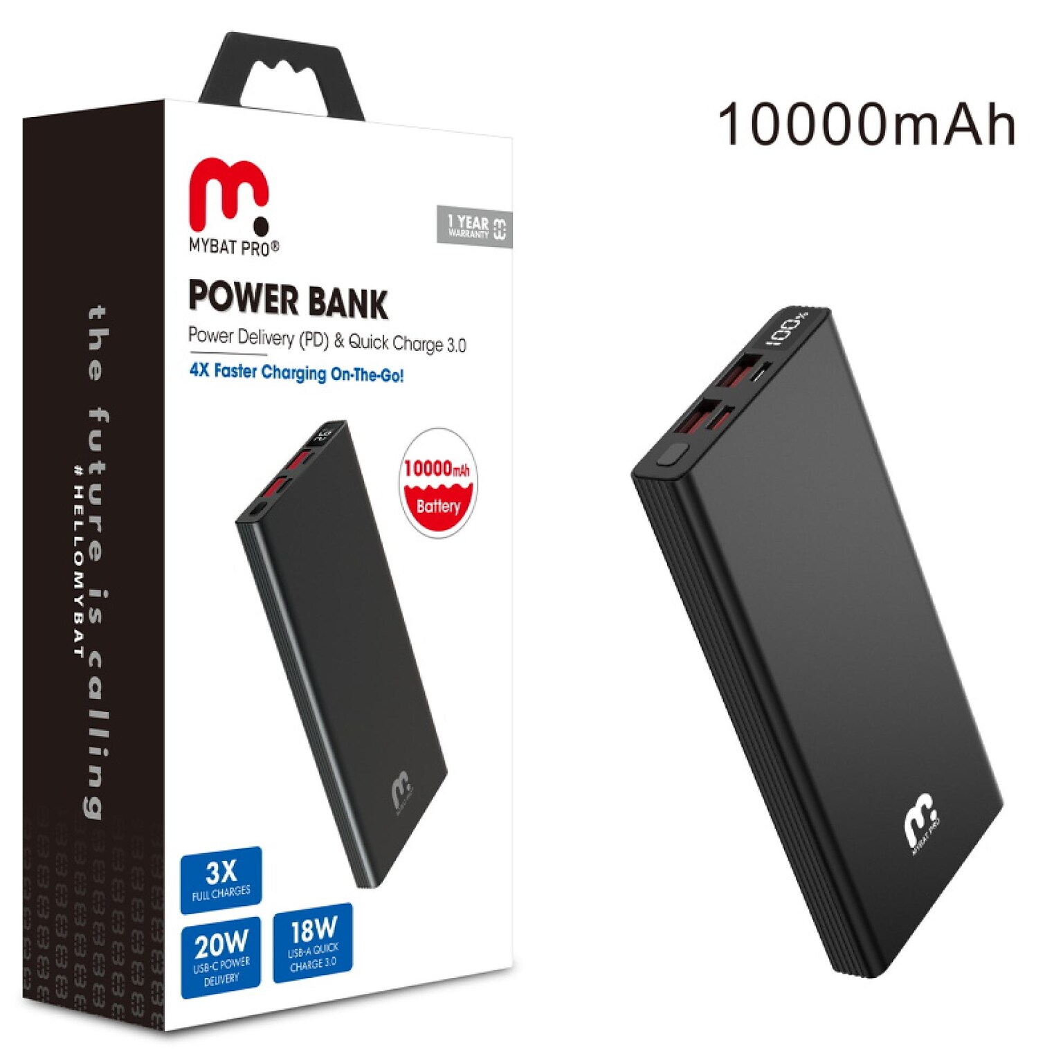 MyBat Pro Universal USB Power Bank, 10000mAh, Black (BAK00310K)