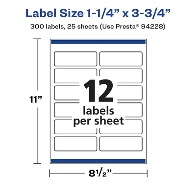 Avery Laser/Inkjet Rectangle Multipurpose Labels, 3.75"  x 1.25", Glossy White, 300/Pack (94228)