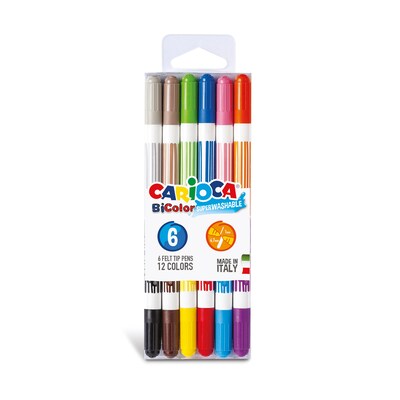 CARIOCA BiColor Washable Kids Markers, Twin Tip, Assorted Colors, 6/Pack, 2/Bundle (CRA42269-2)