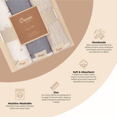 Crane Baby Cove Baby Burp Cloth Set, 3-Piece, Ocean (BC-160BCS-2)