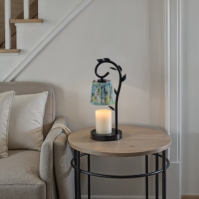 Simplee Adesso Ivy Candlewarmer 14.75" Halogen Table Lamp, Black/Blue Floral (SL1193-07)