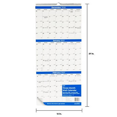 2027 Quill Brand® 27 x 12 Vertical Wall Calendar, White/Blue (63006-27-QCC)