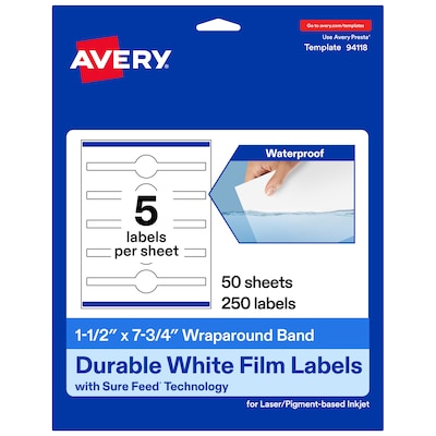 Avery Laser/Inkjet Decorative Edge Waterproof Multipurpose Labels, 7.75  x 1.5, White, 250/Box (94118)