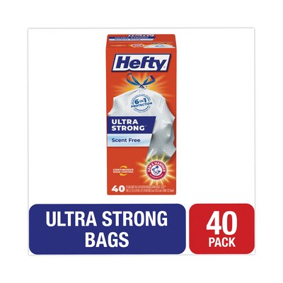 Hefty® Ultra Strong Tall Kitchen and Trash Bags, 13 gal, 0.9 mil, 23.75 x 24.88, White, 40/Box