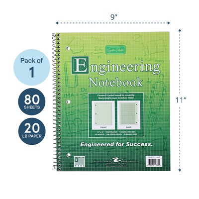 Roaring Spring Paper Products Signature 1-Subject Professional Notebooks, 8.5 x 11, Graph Ruled, 80 Sheets, Green (11382)