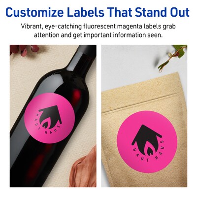 Avery Laser/Inkjet Round Multipurpose Labels, 3.5" Dia., Neon Magenta, 40/Pack (94514)