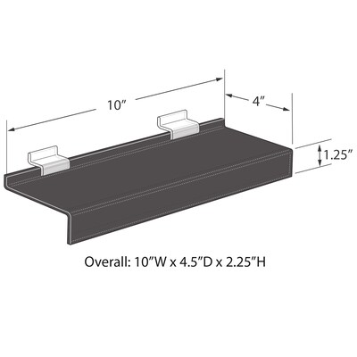 Azar Displays Deluxe Acrylic Shoe Shelf for Slatwall, 10"W x 1.25"H x 4"D, Smoke Grey, 10-Pack (556002-SMK-10PK)
