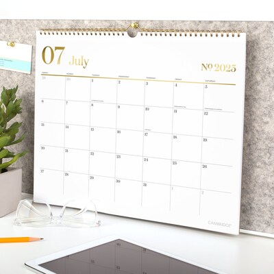 2025-2026 Cambridge Workstyle 15" x 12" Academic Monthly Wall Calendar, White/Gold (1606-707A-26)