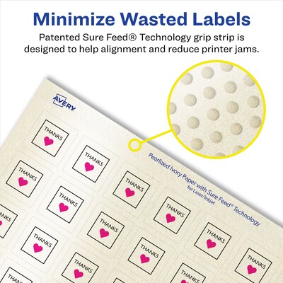 Avery Laser/Inkjet Square Pearlized Labels, 1" x 1", Ivory, 2400 Labels/Box (94103)