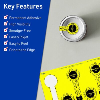 Avery Lollipop Laser/Inkjet Multipurpose Labels, 1.5 x 4, Neon Yellow (160/Pack)