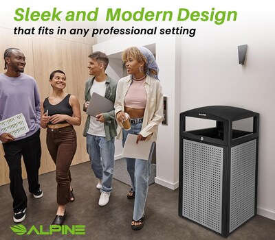 Alpine Industries Steel Outdoor Trash Can with Dome Lid, 40 Gallon, Silver, 2/Pack (ALP471-40-SIL-2PK)