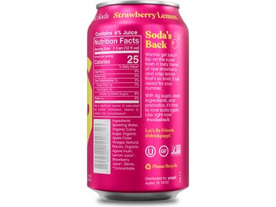 Poppi Prebiotic Strawberry Lemon Soda, 12 fl. oz., 12 Cans/Case (XNA71014)