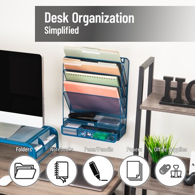 Mind Reader 7-Compartment Metal Desk Shelf, Turquoise (MAGROUND-TUR)