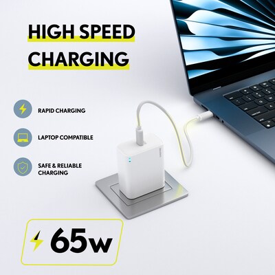 Overtime W27 65W USB-C Fast Wall Charger for Laptops and Phones with GaN 3 Technology, White (OCW27WH)