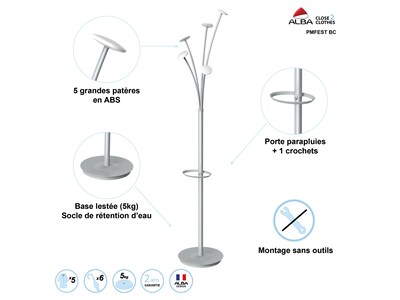 Alba Festival Coat Tree, Silver Gray/White, Steel/Plastic (PMFEST BC)