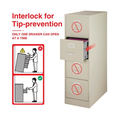 Quill Brand® 4-Drawer Vertical File Cabinet, Locking, Letter, Putty/Beige, 25D (25162D)