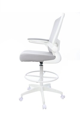 Boss Flip Arm Mesh/Fabric Stool with Footrest and Lumbar Support, Gray/White (B16366WT-GY)