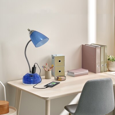 Simple Designs Organizer LED Desk Lamp, 19.50", with Charging Outlet, Blue (LD1015-CBL)