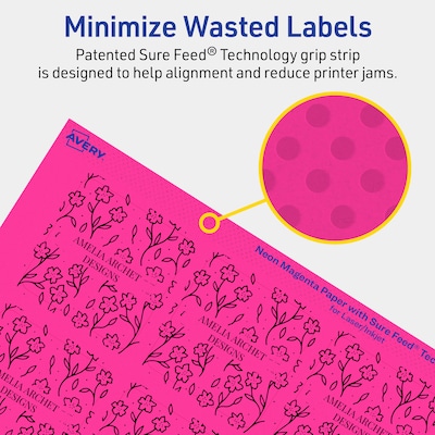 Avery Square Laser/Inkjet Multipurpose Labels, 2-1/8" x 2-1/8", Neon Magenta (480/Box)